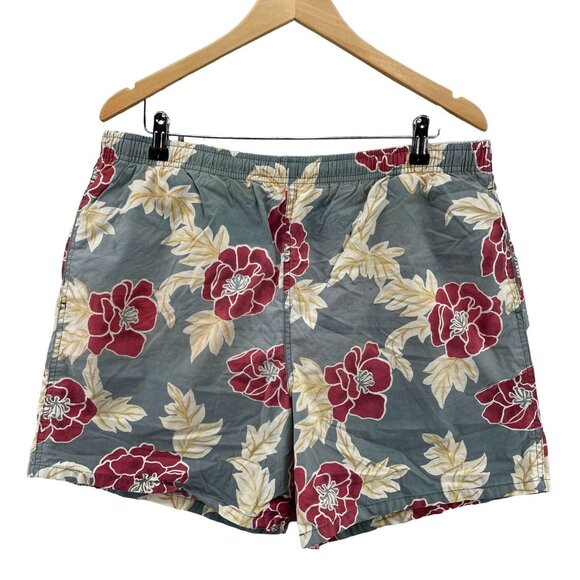 Lawton Harbor Swim Trunk Shorts Mens Large Gray Floral Cotton Zip Pocket Netting - Picture 1 of 7